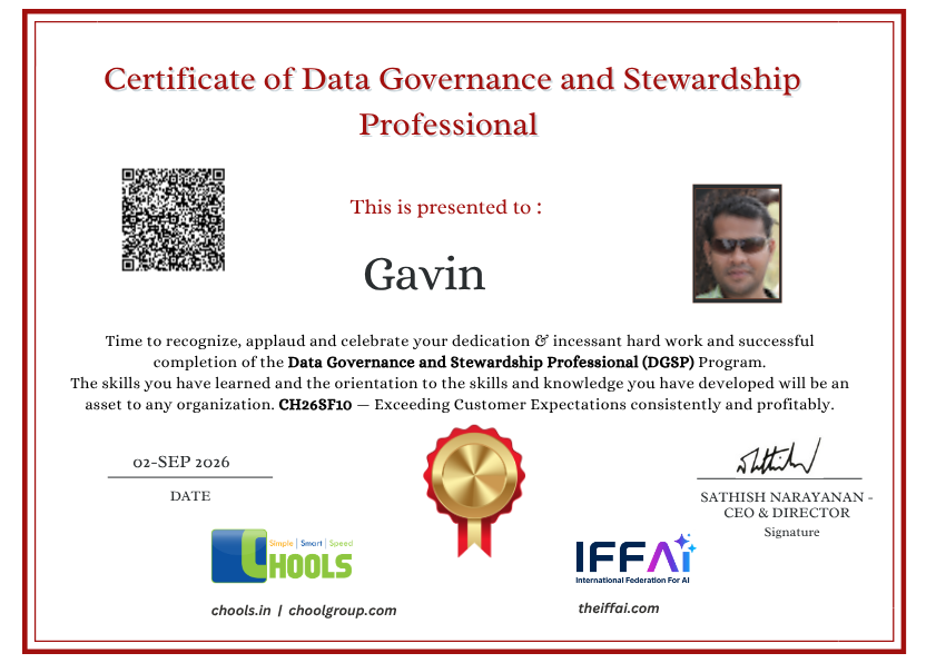 Data Governance and Stewardship Professional (DGSP) Program Certificate